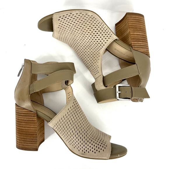 Marc Fisher Taupe Gabie Stacked Heel Open Toe Suede Ankle Strap Sandal 8.5 - Picture 7 of 9
